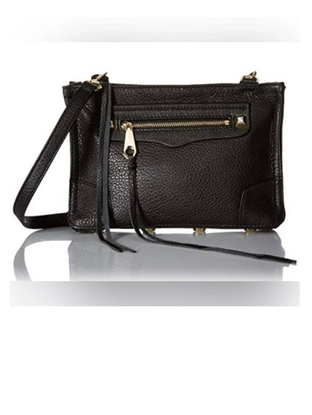 Rebecca Mincoff Black Pebbled Genuine Leather Crossbody Bag - Clutch